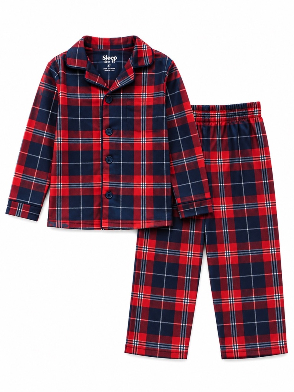 New - Sleep On It Red & Navy Plaid Kids Pajama Set | Size 3T